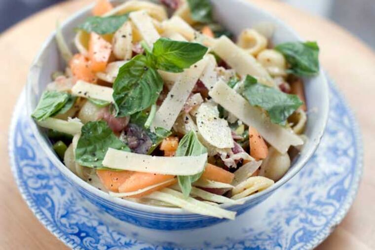 Prosciutto, cantaloupe, and orecchiette salad. (AP Photo/Matthew Mead)