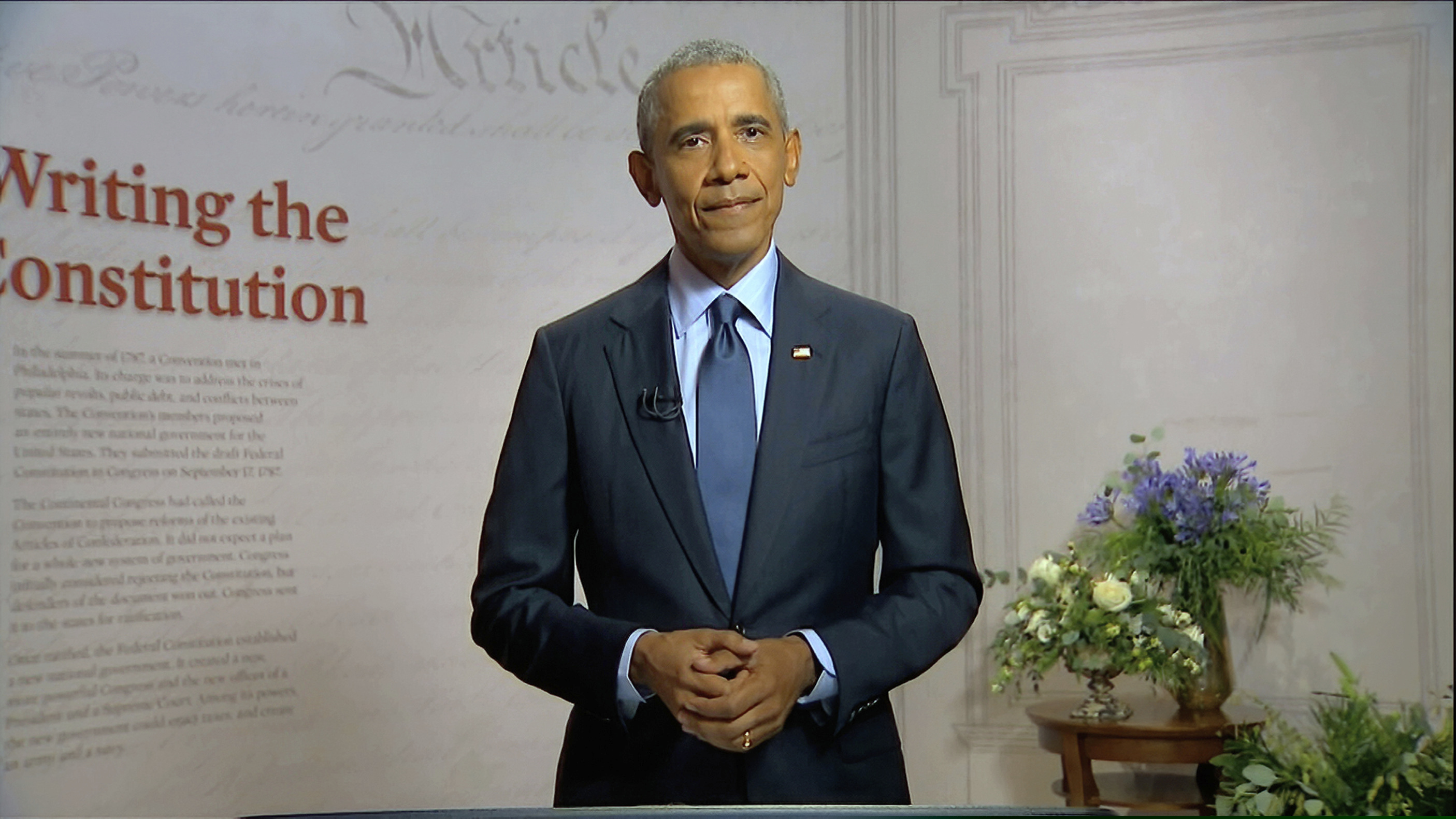 In this image from video, former President Barack Obama speaks during the third night of the Democratic National Convention on Aug. 19.