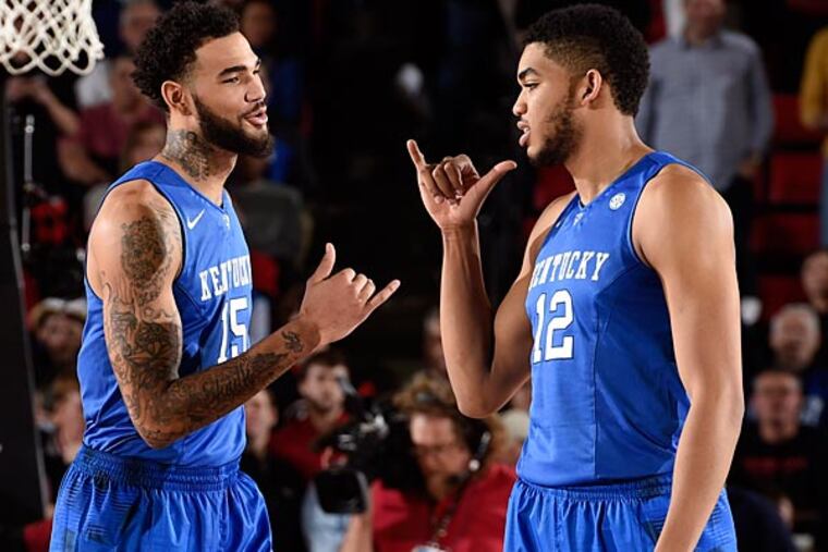 Kentucky Wildcats forward Karl-Anthony Towns (12) with forward Willie Cauley-Stein (15). (Dale Zanine/USA Today)