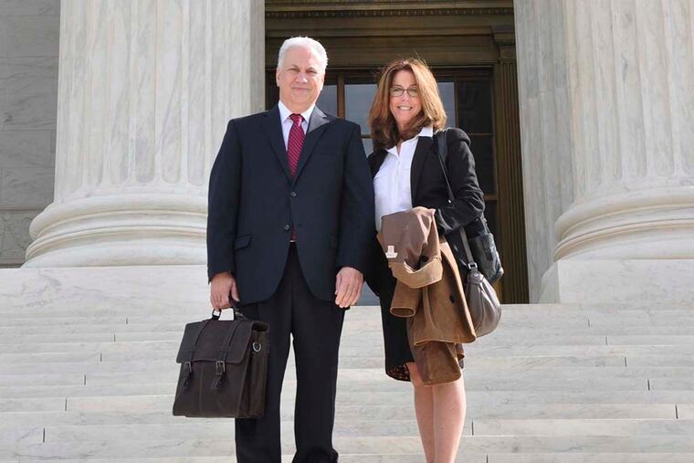 Mark Plaisance, the Louisiana public defender who argued the case, Montgomery v. Lousiana Tuesday at the U.S. Supreme Court, with Marsha Levick, cocounsel on the case and Juvenile Law Center co-founder. (Marie Yeager photo)