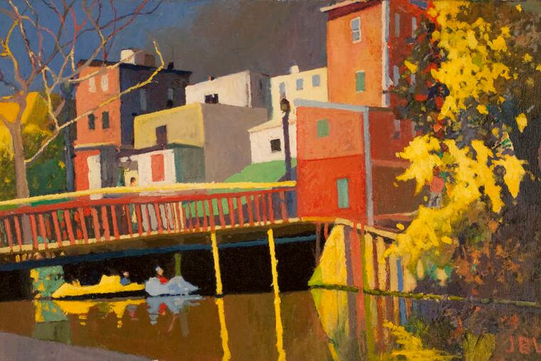 "Paddle Boats, Manayunk," a 2011 work by James B. Williams, is among his works and those of Larry Francis that are on display in solo shows at Gross McCleaf Gallery until Feb. 28.