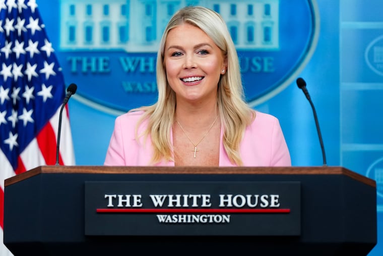White House press secretary Karoline Leavitt speaks with reporters on July 16 in the James Brady Press Briefing Room at the White House.