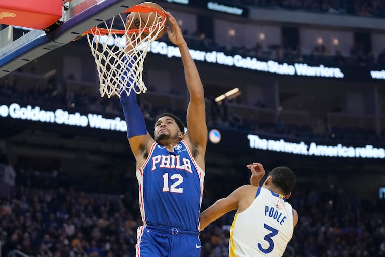 Tobias Harris (12) and the Sixers saw their seven-game road winning streak end on Friday against Golden State. Harris had 23 points in the loss.