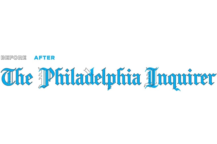 This illustration shows how the lettering of the new Philadelphia Inquirer logo compares to the old. The major differences include adjustments to the P and I, with smaller changes to the T, d, p, and q.