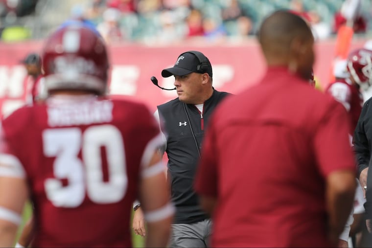 Head coach Geoff Collins watches as the Temple Owls lose to the Houston Cougars 20-13 at the Linc Saturday September 30, 2017.