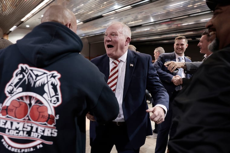 Pennsylvania Supreme Court Justice Kevin Dougherty greets supporters during an election night party at the Sheet Metal Workers International Association in Philadelphia.