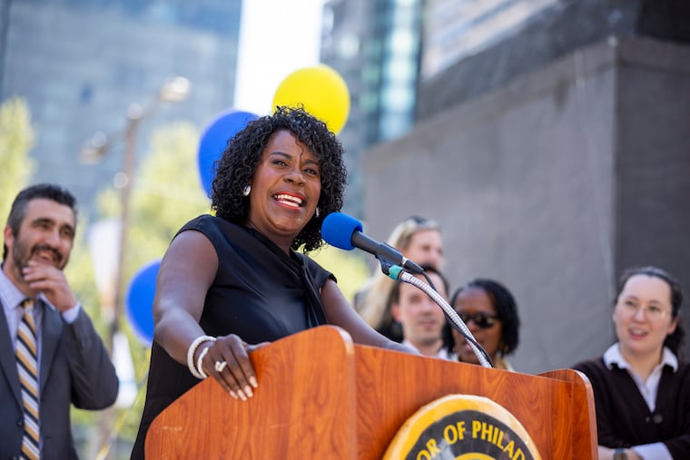 Mayor Cherelle L. Parker, speaks at the Municipal Services Building in Philadelphia, Pa., on Friday, April. 17, 2026.