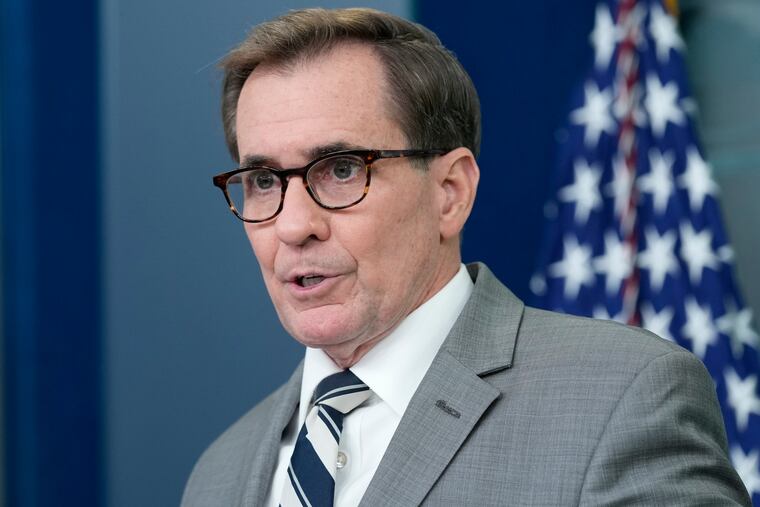 National Security Council spokesman John Kirby speaks during the daily briefing at the White House in Washington in April.
