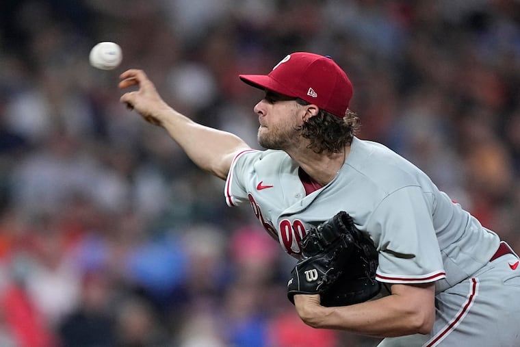 Phillies starting pitcher Aaron Nola throws a pitch during the eighth inning Friday. It's the deepest into a game a Phillie has pitched all season.