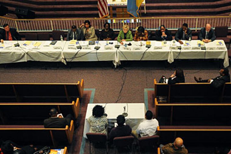 City Council held a meeting at the Mount Airy Church of God in Christ to allow citizens to comment on the city budget. ( Sharon Gekoski-KImmel / Staff Photographer )