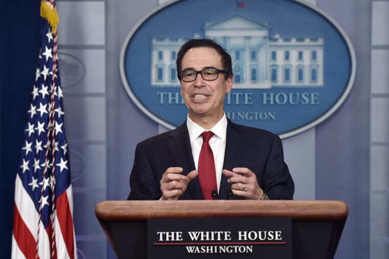 Treasury Secretary Steven Mnuchin speaks in the James Brady Briefing Room to discuss regulatory issues associated with cryptocurrency, at the White House in Washington, DC, on July 15. 2019. (Olivier Douliery/ Abaca Press/TNS)