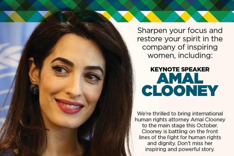 Amal Clooney, international lawyer and wife of actor George Clooney, will headline the Pa. Conference for Women in Philadelphia on Friday, Oct. 12, 2018.