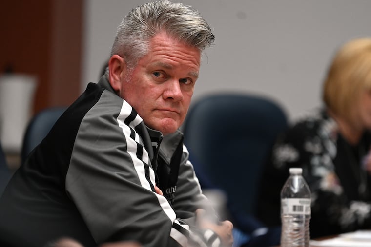Franklin Towne Charter High School chief academic officer Patrick Field attends a meeting of the Board of Trustees at the school May 9, 2023.