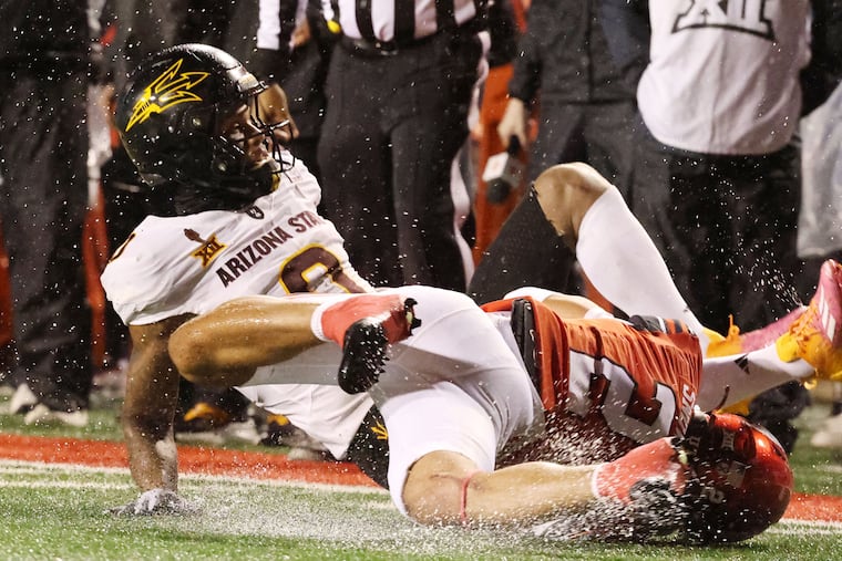 Arizona State wide receiver Jordyn Tyson (left), in action against Utah, may have seen his draft stock slip recently.