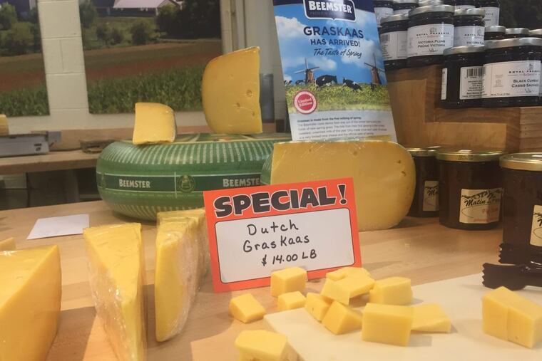 Beemster’s Graskaase, a young Gouda made from the spring’s first milk, is on sale at S. Clyde Weaver in the Lancaster Farmer’s Market in Wayne.