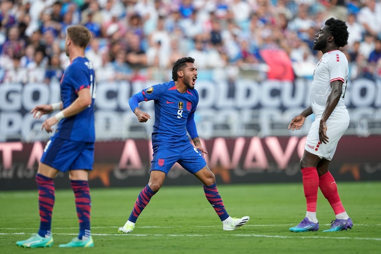 United States forward Jesús Ferreira, center, has scored six goals in this year's Gold Cup competition thus far.