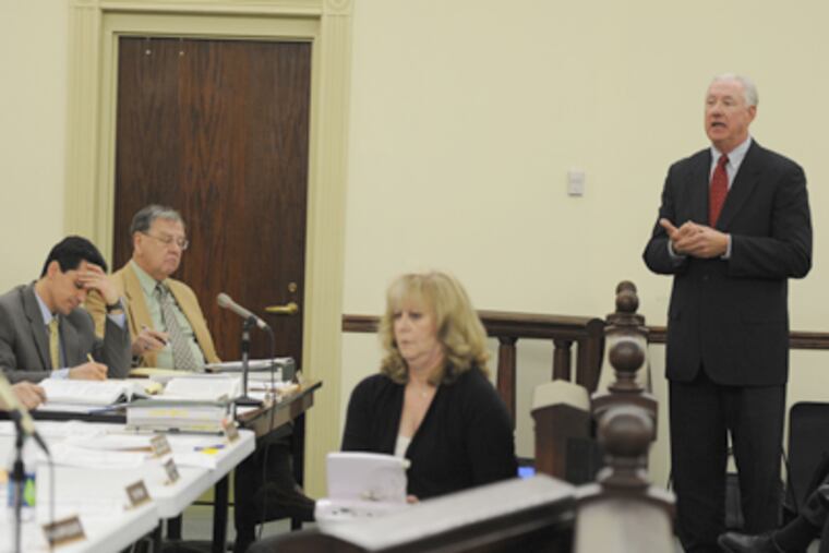 William Thomas, right, CEO of the Compassionate Care Foundation, seen before the Westampton Board of Supervisors, received a medical marijuana license in Egg Harbor Township. (Ron Tarver, FIle / Staff Photographer)