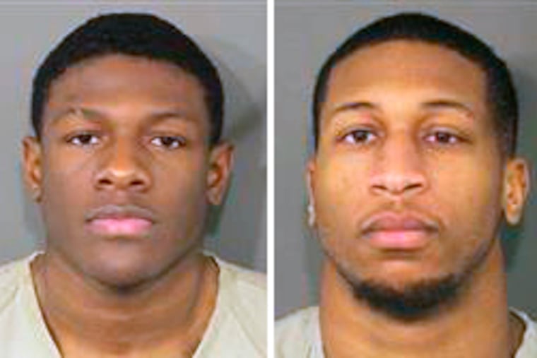 These photos provided by the Franklin County Ohio Sheriff show Jahsen Wint, left, and Amir I. Reip, right. Police say two Ohio State University football players have been charged with rape and kidnapping. The Columbus Dispatch reports that 21-year-old defensive players Amir I. Riep and Jahsen L. Wint were booked into jail early Wednesday, Feb. 12, 2020. (Franklin County Ohio Sheriff via AP)