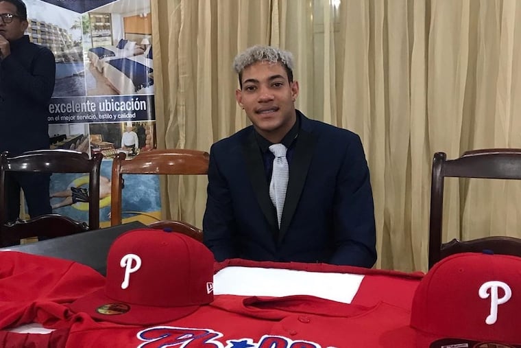 Phillies international scouting director Sal Agostinelli on Yhoswar Garcia: "Plus defender, plus defensive skills. He has advanced bat skills for his age. He’s a tremendous athlete who has contact skills and should at least have average power. A line drive, gap hitter. A plus-plus runner. Plus defensive center fielder."