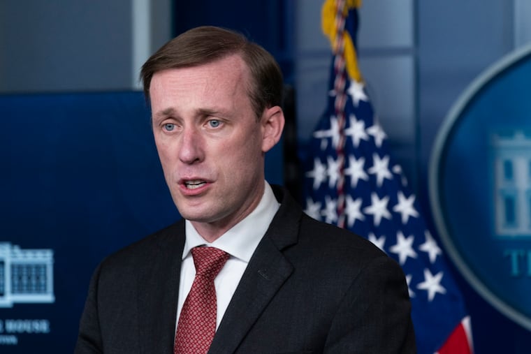 National Security Adviser Jake Sullivan speaks with reporters in the James Brady Press Briefing Room at the White House, Friday, March 12, 2021, in Washington.