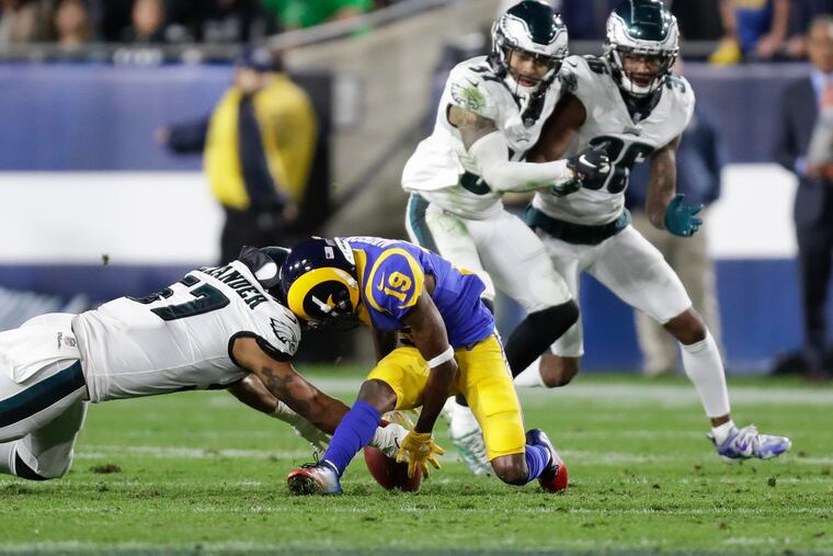 D.J. Alexander's recovery of JoJo Natson's fumbled punt return was a huge play late in the Eagles' win over the Rams on Sunday night in Los Angeles.