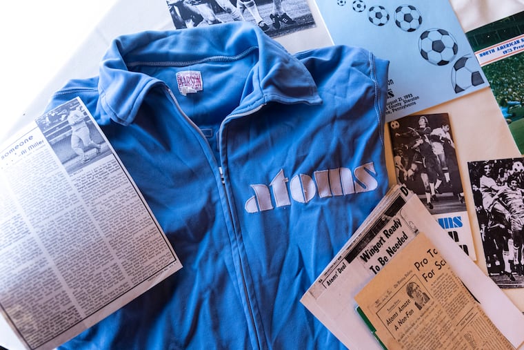 Atoms memorabilia at the team's celebration of the 50th anniversary of its 1973 NASL championship.