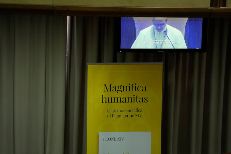 Pope Leo XIV attends the presentation of his first encyclical, "Magnifica Humanitas: On Safeguarding the Human Person in the Time of Artificial Intelligence," at the Vatican on Monday. While the encyclical — a document that defines Catholic doctrine — focuses on AI, it holds an apology for the Holy See's historical legitimization of slavery that Anthea Butler writes is a crumb from the Communion table for Black Catholics.