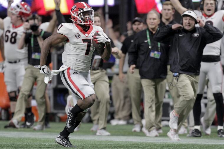 Georgia freshman D'Andre Swift running for a 64-yard touchdown against Auburn in the SEC championship game Dec. 2.