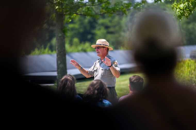 National Park Ranger Robert Franz describes to visitors the events of 9/11 at the Flight 93 National Memorial in Somerset County.