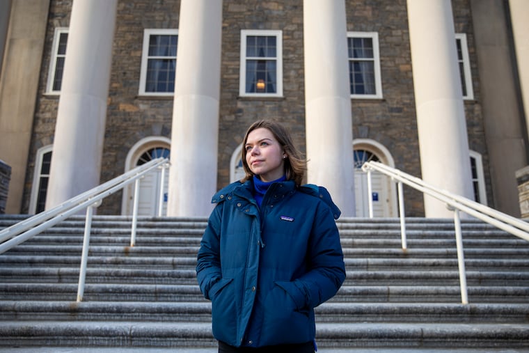 Nora Van Horn, 21, of Loretto, Pa., of Penn State Forward, on campus. She wants to get trustees elected to the Penn State board who care about issues important to students, including climate change, sexual violence and equity.