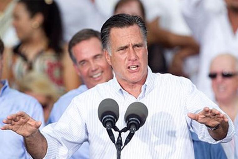 Republican presidential candidate Mitt Romney addresses supporters during a campaign stop in Miami, Monday, Aug. 13, 2012. (AP Photo / J Pat Carter)
