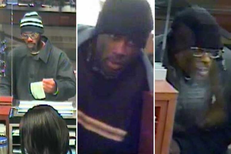 Police and the FBI are looking for a suspected serial bank robber in Philadelphia. (Photos courtesy of FBI)