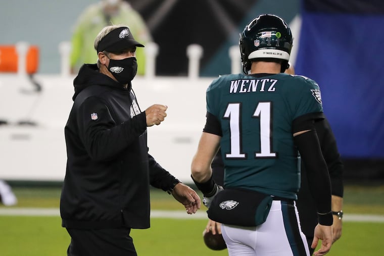 Eagles coach Doug Pederson continued to back Carson Wentz after Monday's 23-17 loss to the Seahawks dropped the Eagles to 3-7-1.