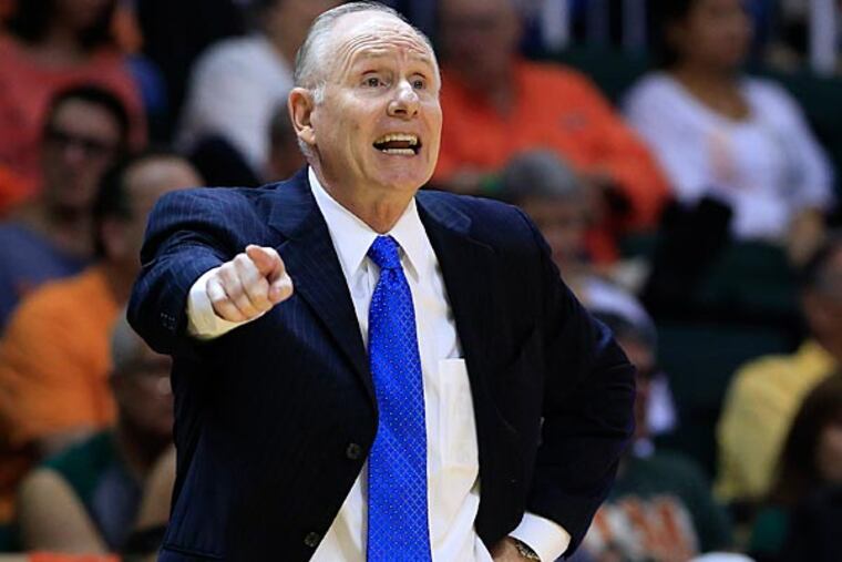 Miami Hurricanes head coach jim Larranaga in the second half of a game against the Boston College Eagles at BankUnited Center. The Hurricanes won 60-56. (Robert Mayer/USA Today)