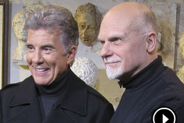 John Walsh, host of "America's Most Wanted," with Frank Bender in the forensic sculptor's South Philadelphia studio. Walsh visited to film segments for a show that will air Saturday. (Peter Mucha / Staff)