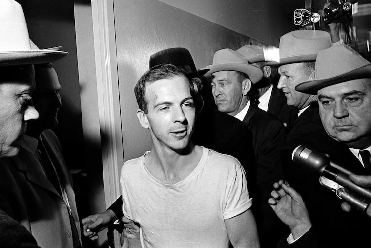 Lee Harvey Oswald talks to the media at the Dallas police station on Nov. 23, 1963, the day after the assassination of President John F. Kennedy.