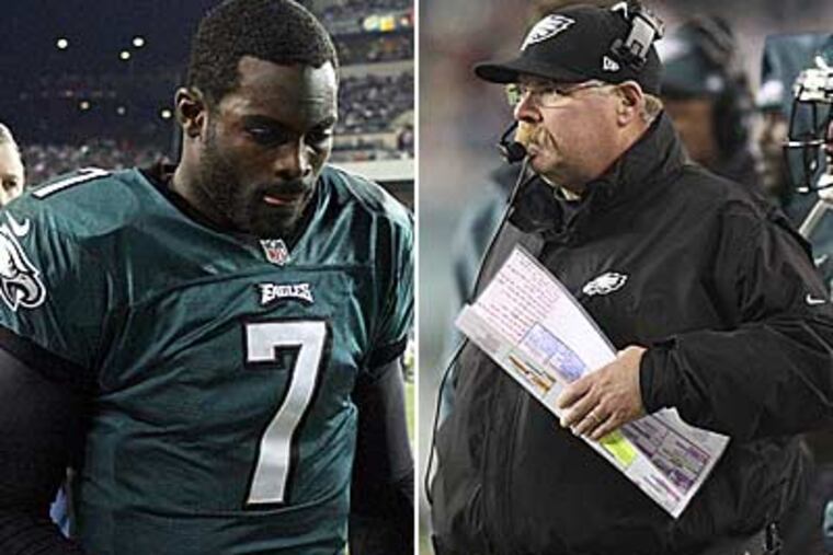 Michael Vick and Andy Reid are thought to be in their last seasons in Philadelphia. (Yong Kim/Staff Photographer) (Steven M. Falk/Staff Photographer)