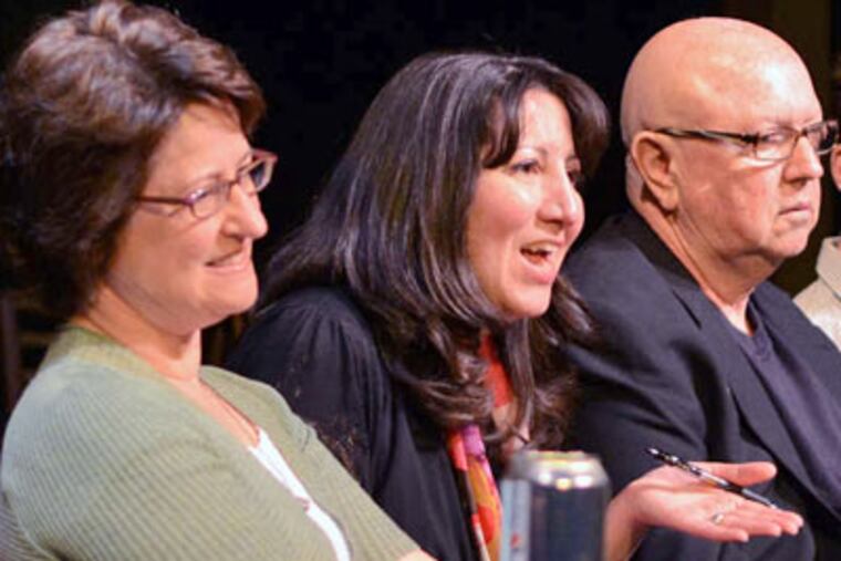 Joan Caplan, a clinical psychologist, discusses the issues at a panel with (from left) Diane Korman, director of "Spring Awakening"; Media Theatre artistic director Jesse Cline; and actor Jack Raymond at the theater. RICHARD KAUFFMAN / Staff Photographer