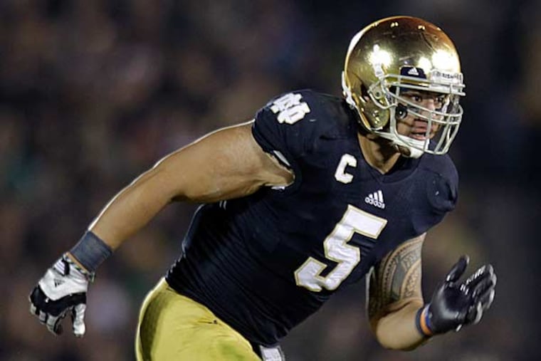 Notre Dame linebacker Manti Te'o during the second half of an NCAA college football game against Wake Forest in South Bend, Ind., Saturday, Nov. 17, 2012. Notre Dame defeated Wake Forest 38-0. (Michael Conroy/AP)