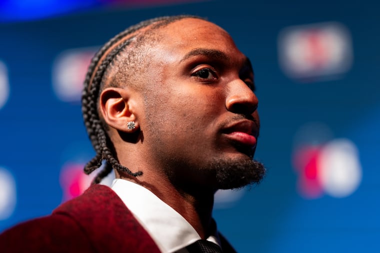 Tyrese Maxey looks on as he attends the Sixers Gala on Thursday at The Fillmore. He's been out since March 7 with a right finger injury.