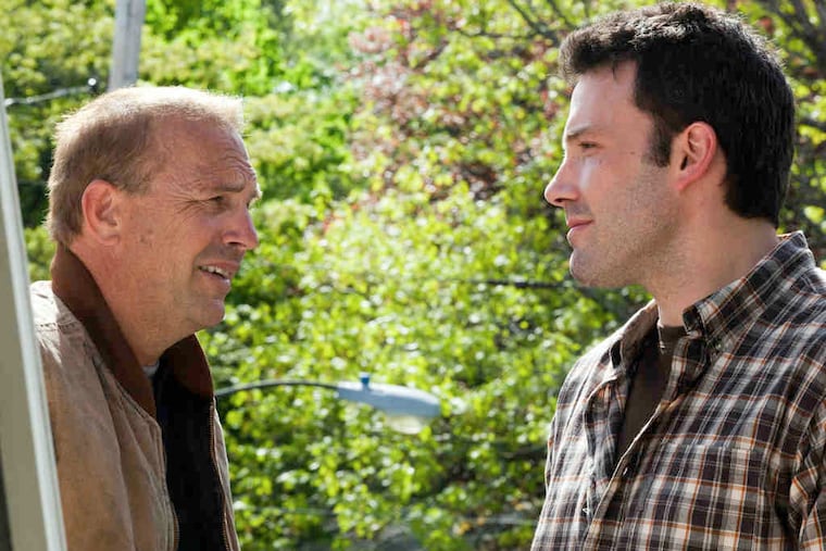 Kevin Costner (left) is the brother-in-law who gives a blue-collar job to Ben Affleck (right) after his corporate job disappears. Need a job (right)? Get in line.