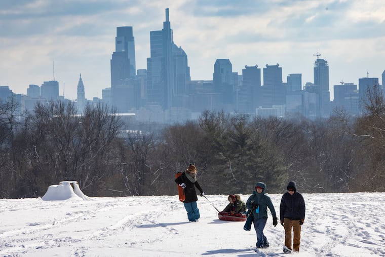 Sledders at Belmont Plateau, Fairmount Park back in Jan. 7 when close to 3 inches fell upon Philly.