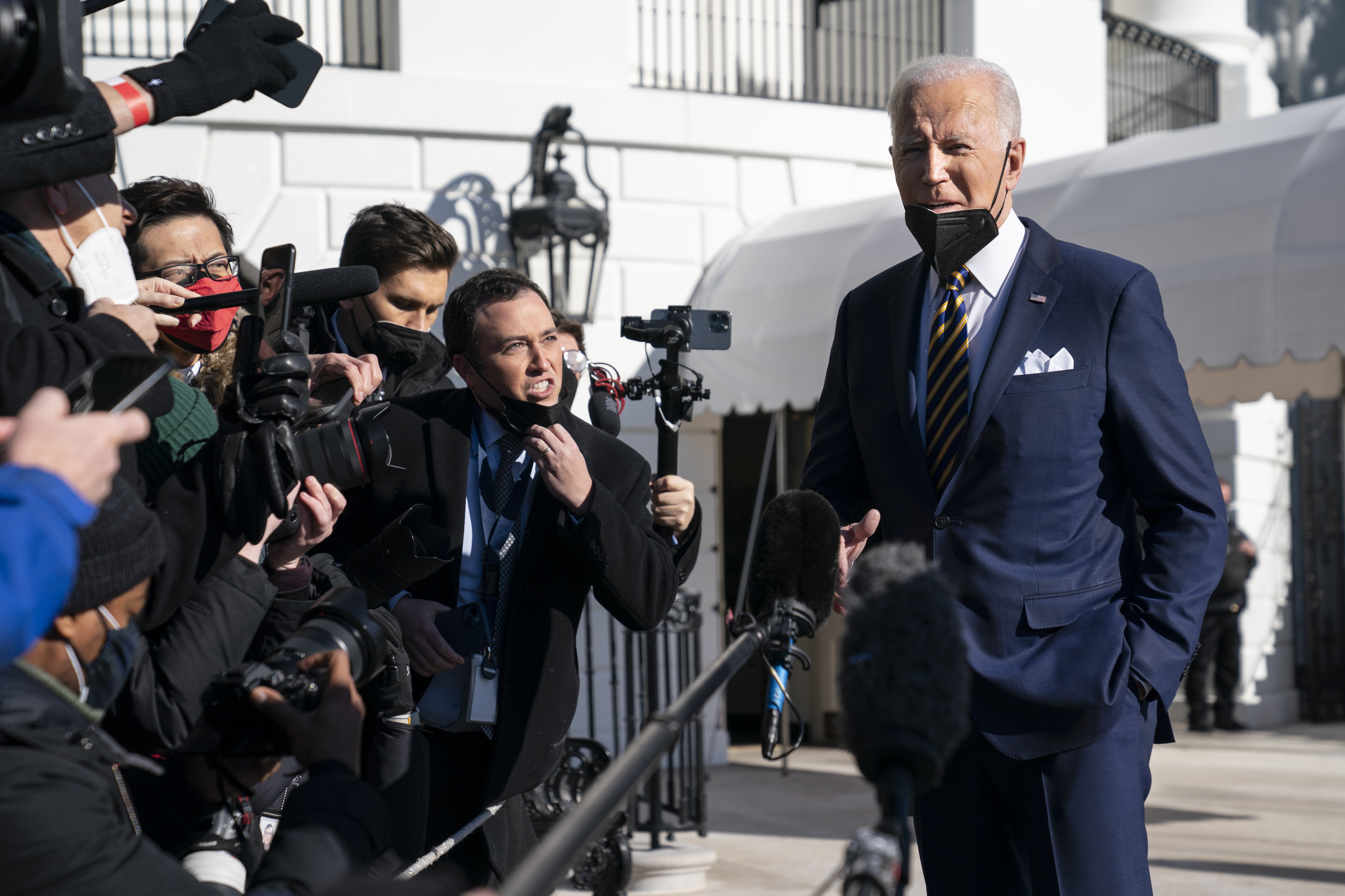 President Joe Biden, shown talking to reporters before boarding Marine One on the South Lawn of the White House on Tuesday.