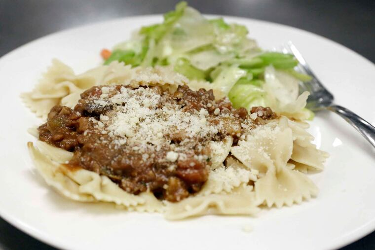 Mushroom Bolognese over whole-grain pasta at Octavius V. Catto school.