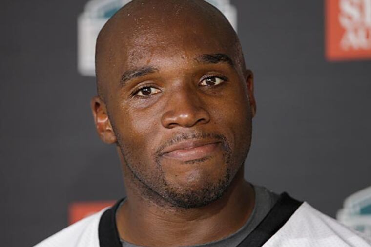 Philadelphia Eagles' DeMeco Ryans speaks with members of the media after practice at NFL football training camp, Monday, Aug. 3, 2015, in Philadelphia. (Matt Rourke/AP)