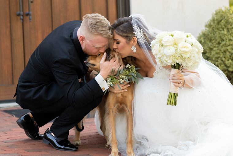 James, Allison, and Theo on the couple's wedding day.