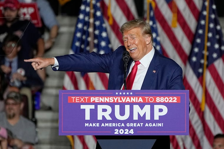Republican presidential candidate and former President Donald Trump speaks during a campaign rally on July 29, 2023, in Erie, Pa.