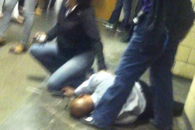 Bartram staffer Alphonso Stevenson was knocked unconscious by a student at the school on March 21. This image was posted on Twitter that day.