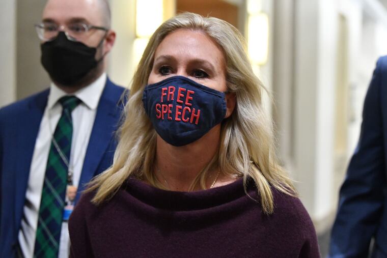 U.S. Rep. Marjorie Taylor Greene, Republican of Georgia, leaves her office on Capitol Hill.