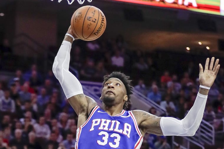 Sixers forward Robert Covington goes up towards the basket against the Indiana Pacers on Friday, Nov. 3.